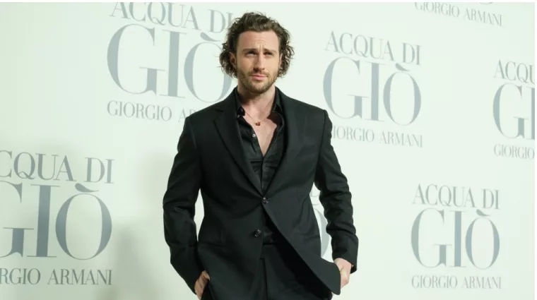 Aaron Taylor Johnson attends the Madrid photocall for "ACQUA DI GIO" By Giorgio Armani at Matadero Madrid on March 07^ 2024 in Madrid^ Spain.