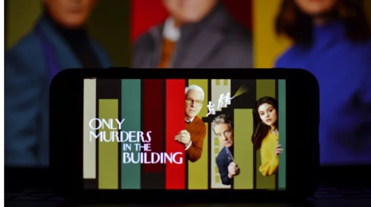 'Only Murders in the Building' logo displayed on smartphone screen.