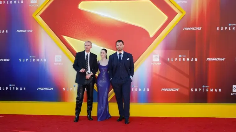Nicholas Hoult^ Rachel Brosnahan^ David Corenswet at the Premiere of Superman at the TCL Chinese Theatre IMAX. LOS ANGELES - JULY 7^ 2025