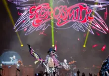 Rock band Aerosmith performs on stage during their Global Warming World Tour concert on May 17^ 2014 in Vilnius^ Siemens Arena^ Lithuania.