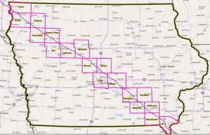 A map of the DAPL (Dakota Access Pipe Line) pipeline route through Iowa.