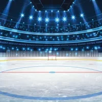 Ice Hockey Stadium with Spotlights. Vector Illustration. Ice Hockey Arena Background Concept Vector. Vector illustration Empty Hockey Stadium in the Winter.