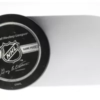 Official game puck from NHL^ National hockey league^ USA. MOTALA^ SWEDEN- 8 FEBRUARY 2022