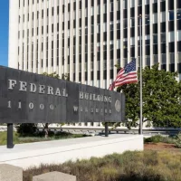 Federal Building at 11000 Wilshire Boulevard in Los Angeles^ California^ USA^ home to the FBI^ Veterans Affair offices and the Los Angeles Passport Agency. Los Angeles^ California^ USA - July 6^ 2022