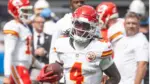 KC Chiefs wide receiver Rashee Rice #4 warms up prior to an NFL football game against the LA Chargers at SoFi Stadium^ Aug. 17^ 2024^ in Inglewood^ Calif.