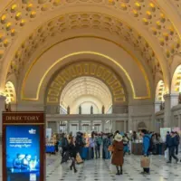 The view of the historic Great Hall of Washington Union Station^ a major train station^ and transportation hub. Washington DC - US - Mar 23^ 2024