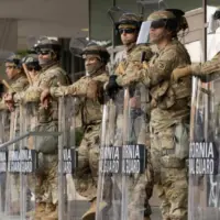 California National Guard soldiers protect a federal building during ICE deportation protests in Downtown LA. Los Angeles^ California^ USA - June 10^ 2025