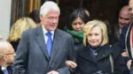 Bill & Hillary Clinton at funeral services held for former New York governor Mario Cuomo at St. Ignatius Loyola Church on Manhattan's Upper East Side. NEW YORK CITY - JANUARY 6 2015
