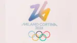 Milano Cortina 2026 Olympic Games logo with the number 26 and colorful Olympic rings displayed prominently on a white background Cortina^ Italy - January 27^ 2026