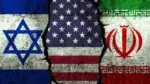 Israel^ United States and Iran flags on the textured wall^ political conflict concept background with clash. War^ trade^ diplomatic. USA negotiation
