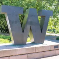 ‘W’ logo at University of Washington in Seattle^ WA^ USA - June 15^ 2023. The University of Washington is a public research university located in Seattle.