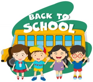 46958497 - back to school theme with children and bus illustration