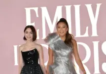 Lily Collins and Ashley Park at the premiere for season 4 of Emily in Paris at the Egyptian Theatre. LOS ANGELES^ USA. August 14^ 2024