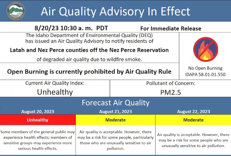 Idaho Deq Air Quality Advisory In Effect For Nez Perce And Latah Counties Due To Degraded Air 3747