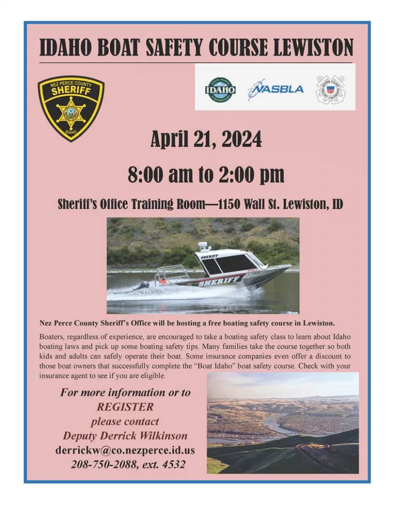 Nez Perce County Sheriff's Office to Conduct Free Boating Safety Course