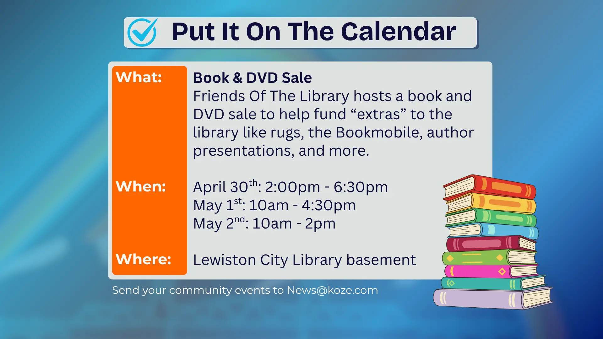 Put It On The Calendar – Library Book & DVD Sale | KOZE