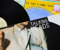 Closeup of Talking Heads new wave vinyl record cover collection