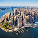 Aerial view of Lower Manhattan at sunset. New York. USA: Aerial view of Lower Manhattan at sunset. New York. USA