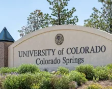 Sign for the University of Colorado^ Colorado Springs campus.