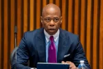 NYC Mayor Eric Adams speaks during a briefing with police brass at One Police Plaza on April 3^ 2024 in New York City.