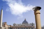 Vatican City - 04-25-2025: White smoke from the chimney on top of the Sistine Chapel. It indicates that the Pope has been elected.