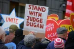 Sign in support of Milwaukee Judge Hannah Dugan at a May Day march for workers' rights in Lower Manhattan. NEW YORK^ NEW YORK USA - May 1^ 2025