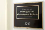 A sign at the entrance to a House Oversight Committee hearing room in Washington^ DC on July 18^ 2017. The House of Representatives is the lower chamber of the US Congress.