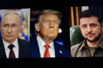 mages of the president Donald Trump^ Volodymyr Zelenskyy and Vladimir Putin side by side