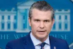 Secretary of Defense Pete Hegseth speaks at a White House press briefing after a Black Hawk helicopter collided with American Airlines flight 5342 by DCA airport. WASHINGTON DC – Jan 30 2025