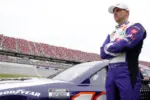 Denny Hamlin gets ready to qualify for the GEICO 500 in Lincoln^ AL^ USA. April 20^ 2024 - Lincoln^ AL^ USA