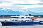 MV Hondius^ a purpose-built^ environmentally-friendly expedition cruise ship^ departs from the port of Ushuaia. Ushuaia^ Argentina - January 4 2025