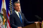 California Governor Gavin Newsom speaking at the State of the State address in Sacramento^ CA. Sacramento^ CA - March 8^ 2022