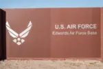 Edwards Air Force base welcome sign. LANCASTER^ CALIFORNIA^ USA - DECEMBER 17^ 2016