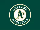 Oakland Athletic logo^ MLB Team^ Major League Baseball^ American League West division^ with dark green background