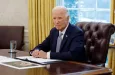 U.S. President Joe Biden speaks to members of the news media while receiving a briefing about the ongoing wildfire season in the Oval Office at the White House on September 17^ 2024 in Washington^ DC.