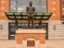 Bob Uecker statue in front of the ticket windows at Miller Park. Milwaukee^ Wisconsin / USA - April 6^ 2019