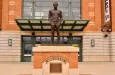 Bob Uecker statue in front of the ticket windows at Miller Park. Milwaukee^ Wisconsin / USA - April 6^ 2019