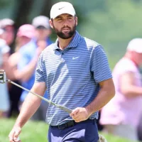 Scottie Scheffler of United States in action during Round 4 of the 2024 PGA Championship at Valhalla Golf Club on May 18^ 2024 in Louisville^ Kentucky.