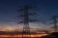 Overhead power lines at sunset in Spain