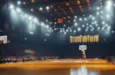 Blurred background of intimate atmosphere of a basketball arena during a crucial playoff game^ filled with excitement^ energy^ and passionate fans enjoying every moment.