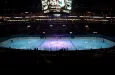 pro ice hokey rink lit up at nighttime