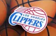 Los Angeles Clippers basketball team badge lies on basketball balls background banner