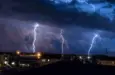 Four lightning bolt strike during a thunderstorm on Long Beach Island^ NJ.
