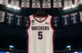 Former UCONN standout Paige Bueckers jersey #5 hanging in the Uconn arena