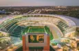Waco^ Texas - November 15^ 2019: McLane stadium prepares for College Gameday ahead of the 12th ranked Baylor Football Team's home rivalry game against the Oklahoma Sooners.