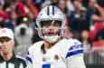 Dallas Cowboys quarterback Dak Prescott (4) looks to throw the ball against the Atlanta Falcons on November 3^ 2024 at Mercedes-Benz Stadium. ATLANTA^ GA-NOV 3