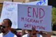 People demonstrating against children being held in the Clint^ Texas Border Patrol facility. Conditions there have been described as squalid^ inhumane and abusive. Clint^ Texas / USA - 29 June 2019