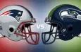 This content was generated by an Artificial Intelligence (AI) system. New England Patriots Helmet vs. Seattle Seahawk Helmet illustration