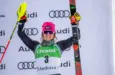 Paula MOLTZAN of USA on the podium during the trophy ceremony in Audi FIS Alpine Ski World Cup 2024 Slalom Discipline Women's on February 10^ 2024 in Soldeu^ Andor
