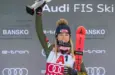 Mikaela Shiffrin (USA) takes 1st place during a women's World Cup Super-G in Bansko JANUARY 26^ 2020 ^ Bulgaria BANSKO^ BULGARIA - JANUARY 26^ 2020